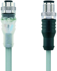 AL-WAK4P2-5-AL-WAS4/S370GY | M12/M12 câble, 4p, femelle 0°/mâle 0°, 5 m, PUR, LED